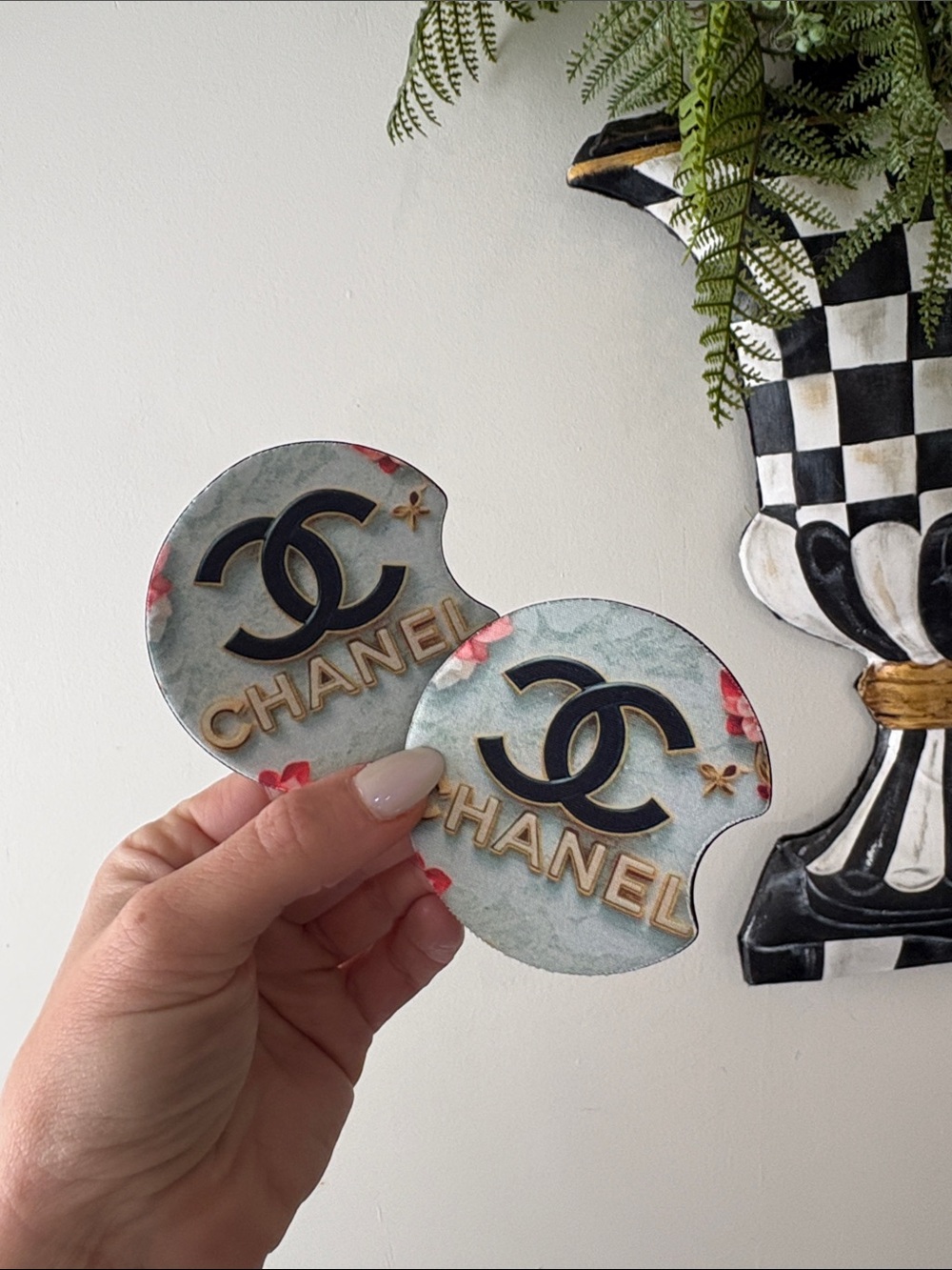 Blue Floral CC Car Coaster Set